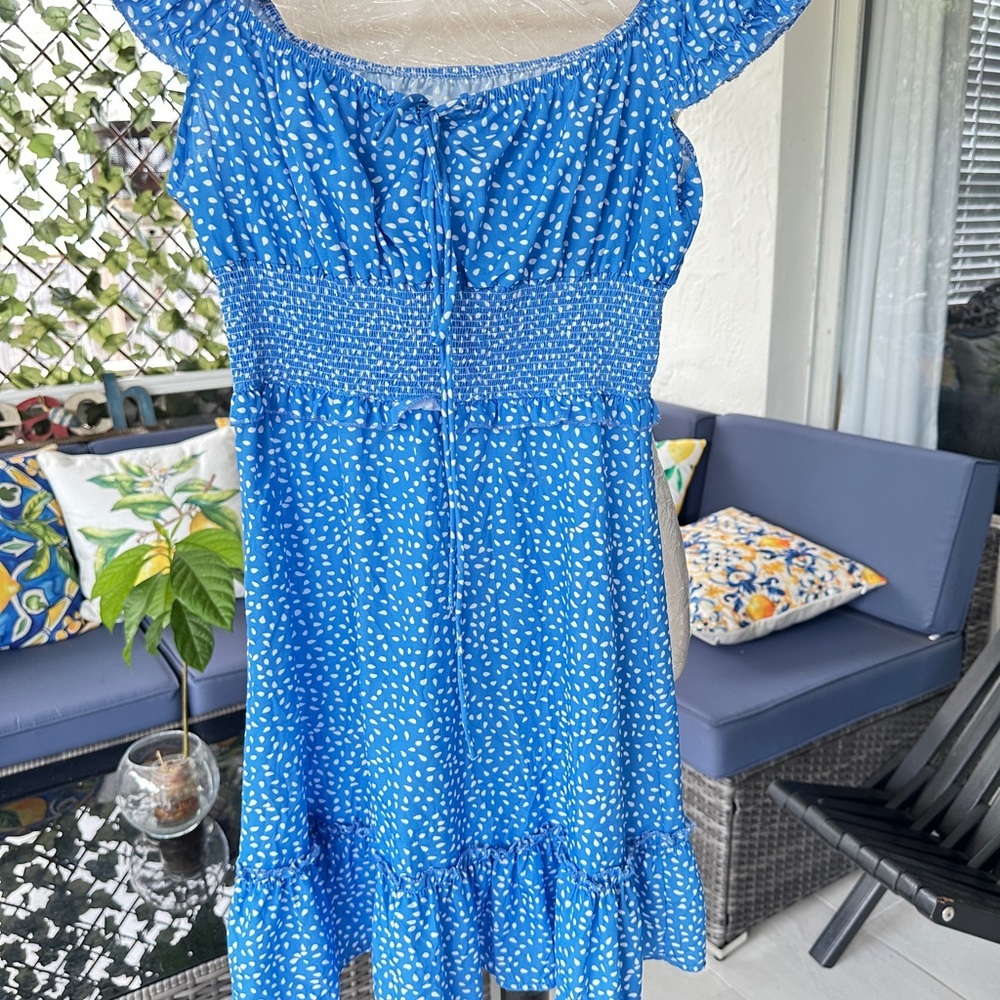 Blue Floral Off-Shoulder Dress